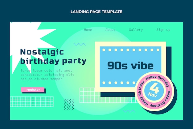 90s Nostalgic Birthday Landing Page Vector Template – Free Download