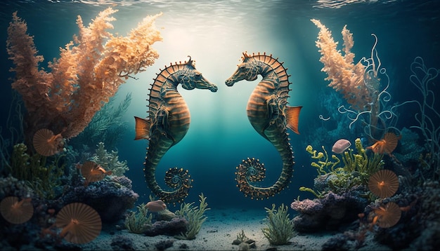 Generative AI Sea Horses in the Sea – Free Stock Photo, Download for Free