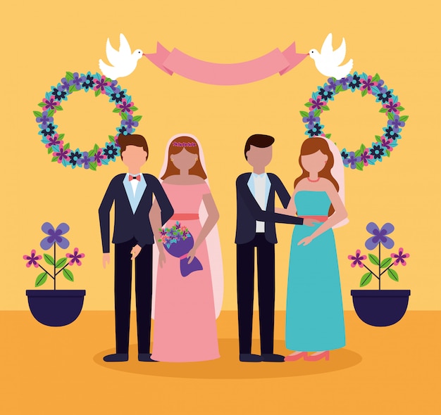 Flat Style Wedding Characters – Free Download