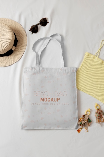 Beach Bag Mock-Up Design Featuring Essentials – Free Download