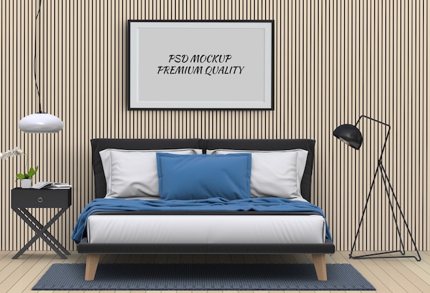 Blank Poster Mockup for Bedroom Interior – Free Download