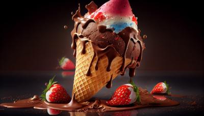 Chocolate Dipped Strawberry in Sweet Ice Cream – Free Download