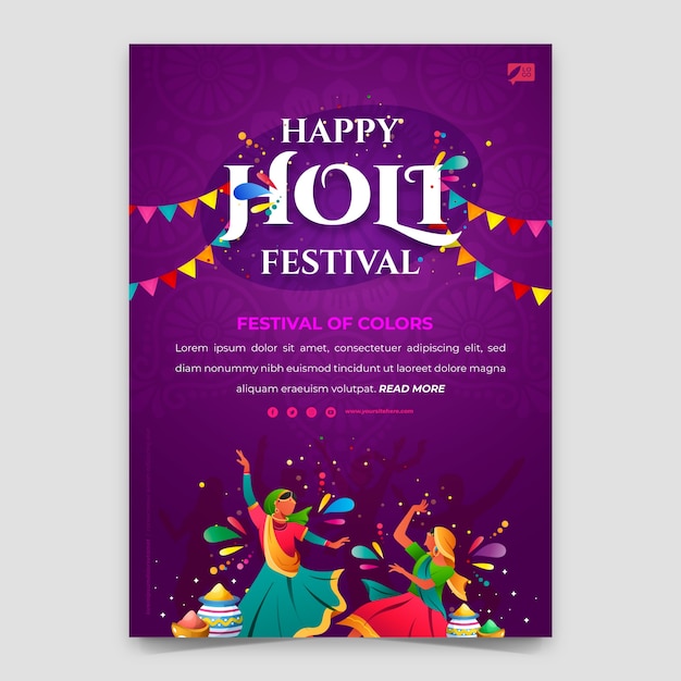 Gradient Holi Festival Celebration Vertical Poster Template – Free Download