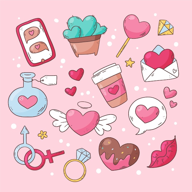 Hand Drawn Valentine’s Day Celebration Elements Collection – Free to Download