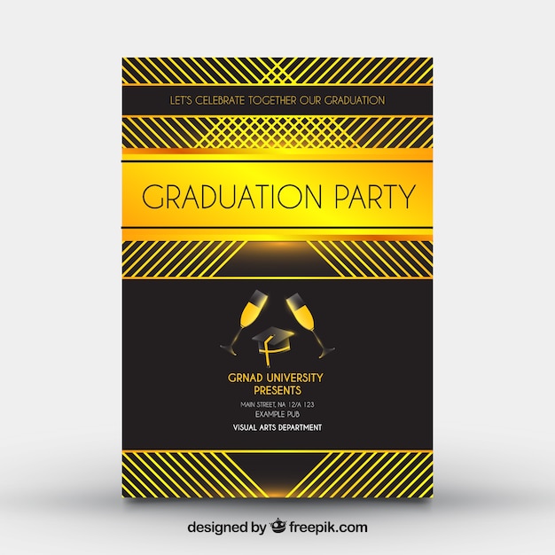 Black Graduation Party Leaflet with Golden Forms – Free Download