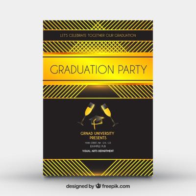 Black Graduation Party Leaflet with Golden Forms – Free Download