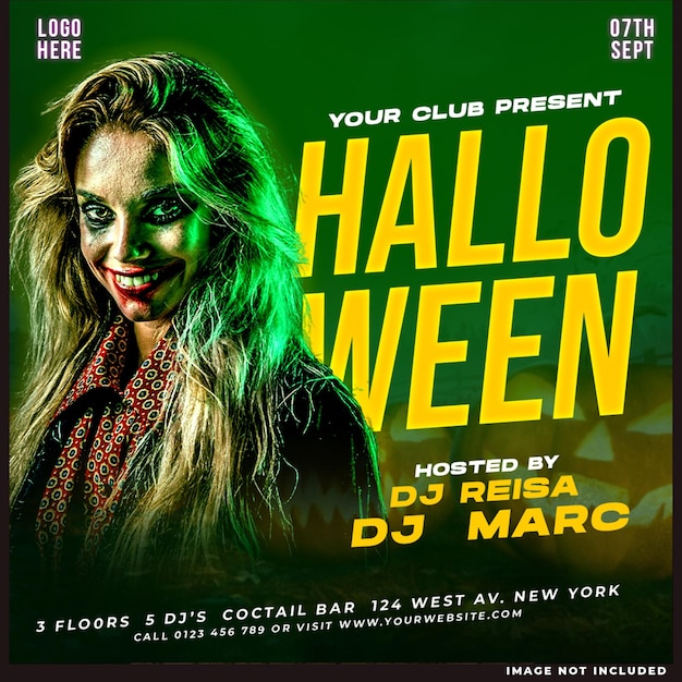 Halloween DJ Club Party Flyer Template for Social Media and Web Banner – Free Download