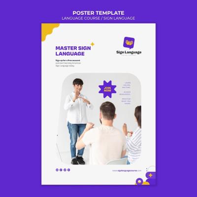 Language Courses and Sign Language Vertical Poster Template – Free Stock Photo Download