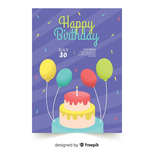 Flat Style Birthday Invitation Template – Free Download