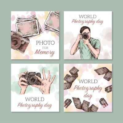 Hand Drawn Instagram Posts Collection for World Photography Day – Free Download