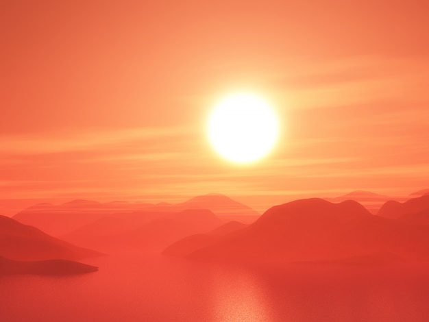 3D Mountain Range Against a Sunset Sky – Free Download