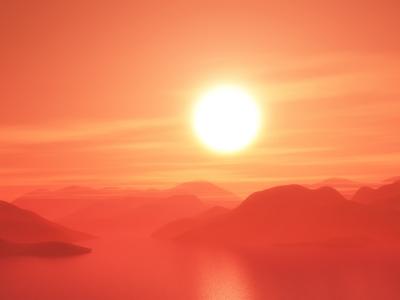 3D Mountain Range Against a Sunset Sky – Free Download