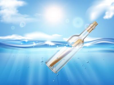 Realistic Illustration of a Bottle in Waves – Free Download