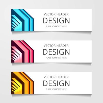 Horizontal Web Banner Design with Three Distinct Color Variations – Free Download Vector Template