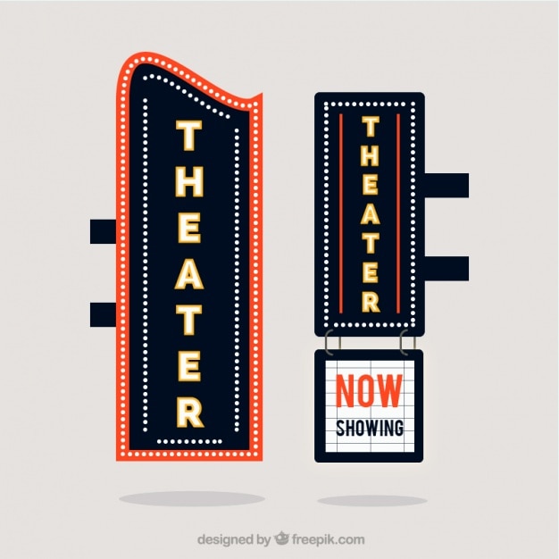 Blue and Red Theater Signs in Flat Design – Free to Download