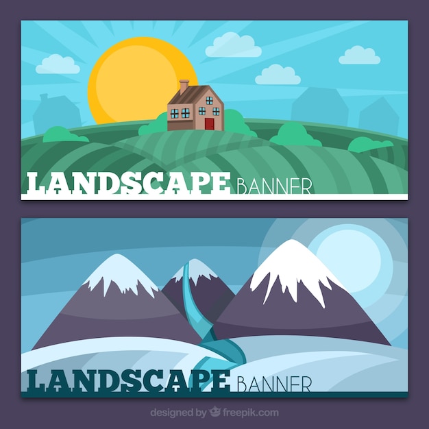 Scenic Mountains and Meadow Landscape Banners – Free Download