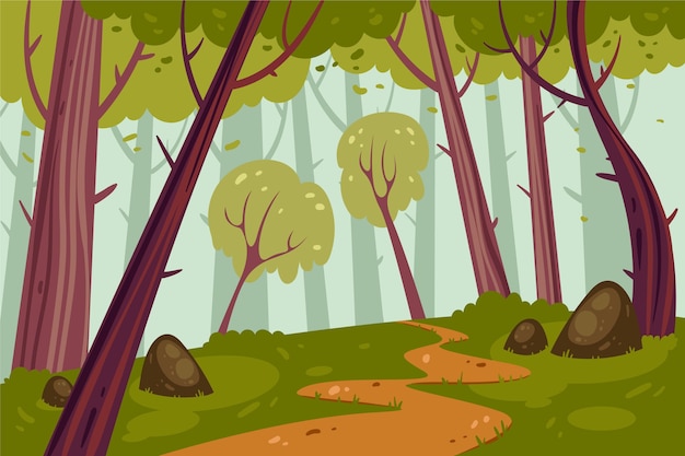 Hand Drawn Flat Design Forest Landscape – Free to Download