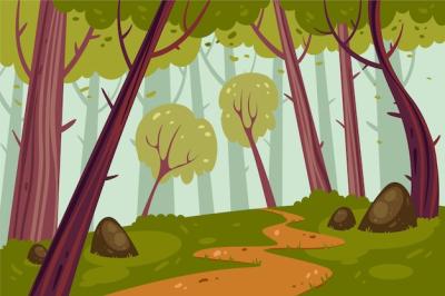 Hand Drawn Flat Design Forest Landscape – Free to Download