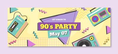 Hand Drawn Flat Design 90s Party Facebook Cover – Free Download