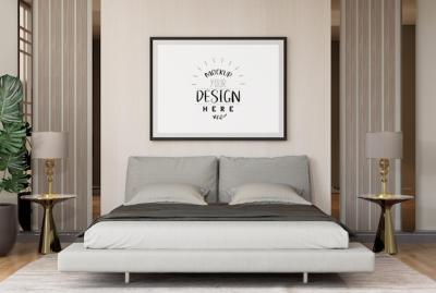 Poster Frame Mockup Interior in a Bedroom – Free Download