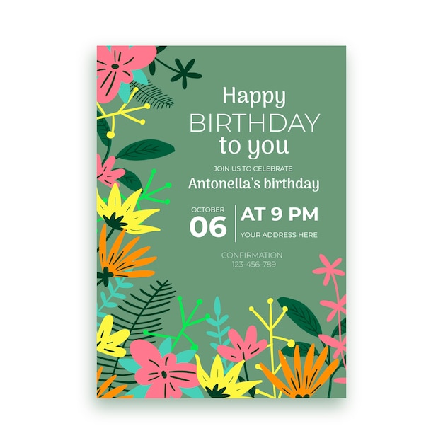 Floral Birthday Invitation Template – Free Download