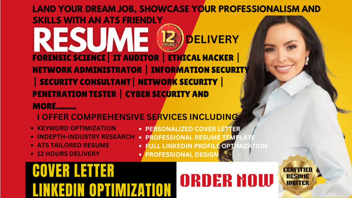 I will write forensic science IT auditor ethical hacker cyber security and tech resume