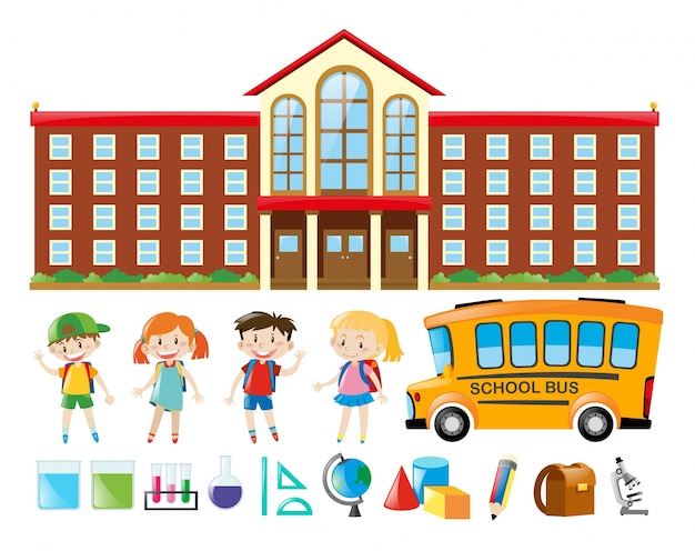 School Building and Children – Free Download, Free Stock Photo