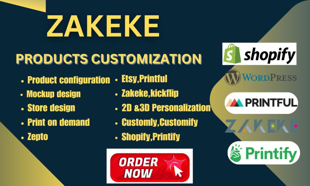 I will zakeke products,shopify,kickflip customizer,printful customizer,customily