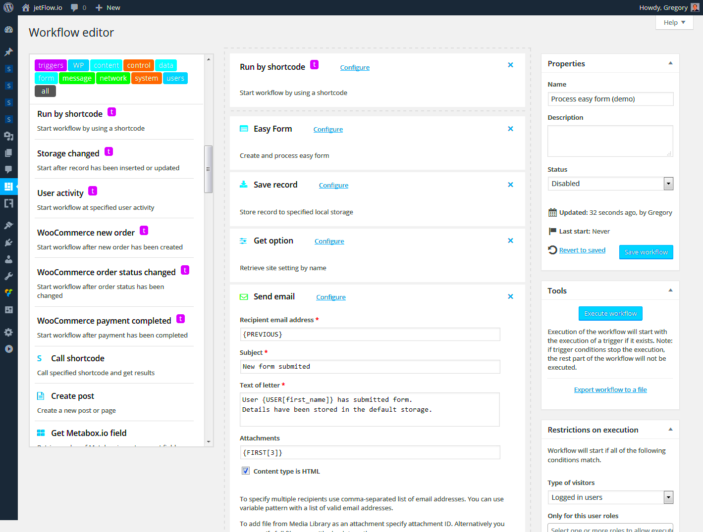 Screenshots  automate WordPress with a workflow plugin  jetFlowio