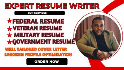 I will write federal resume USA jobs government resume executive resume military resume