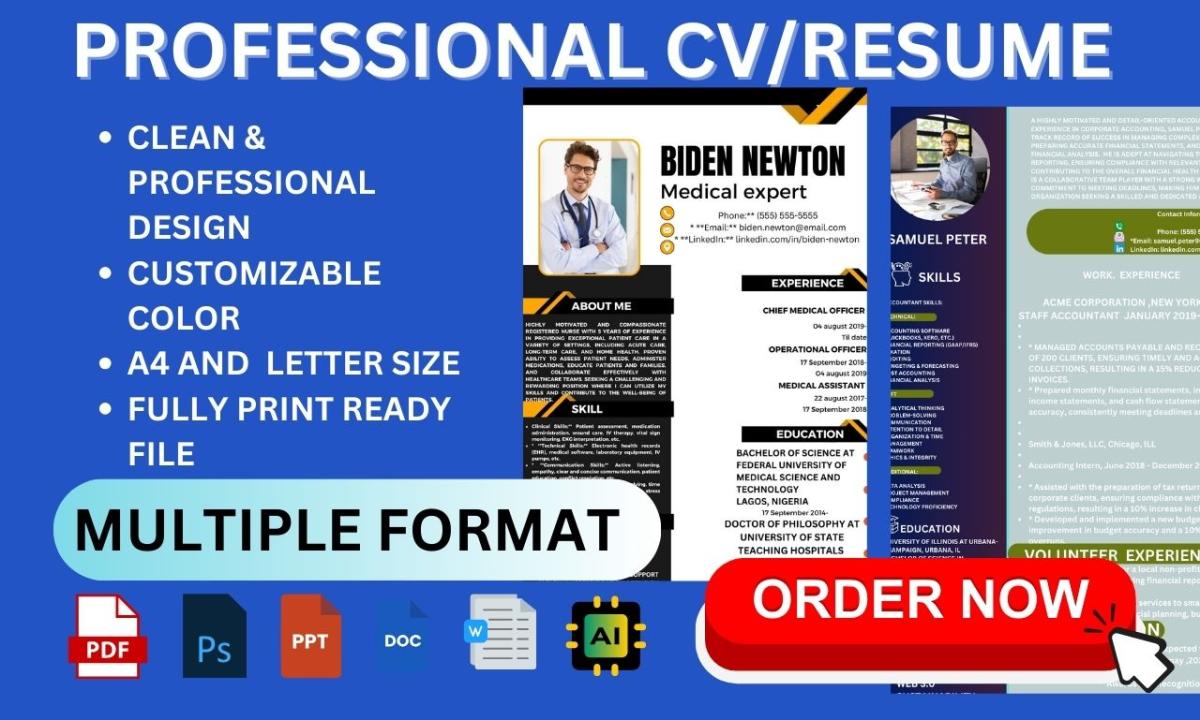 I Will Design, Edit, Create, and Redesign Your Resume in 12 Hours