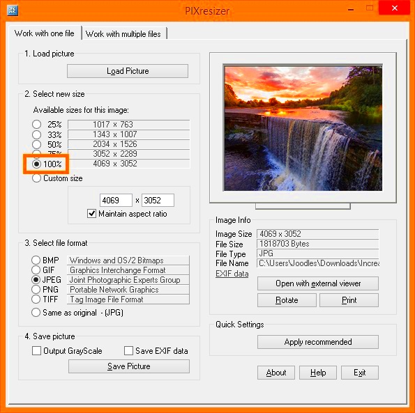 How to retain image quality  reduce the file size simultaneously