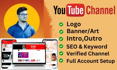 I Will Create and Set Up Your YouTube Channel with Custom Logo, Banner, Intro, Outro, and Video SEO