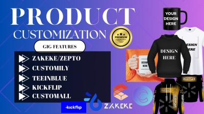 I Will Design Pod Products on Zakeke, Customily, Teeinblue, Kickflip, and Customall