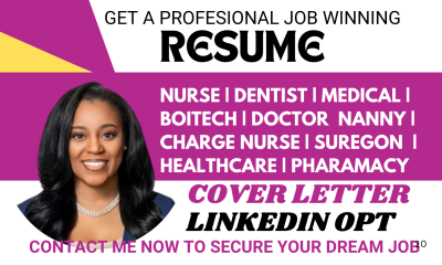 I Will Craft a Professional Resume for Nanny, Medical, Dentist, Registered Nurse, and Charge Nurse Roles