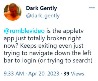 Rumble app reportedly crashing on Apple TV after latest update