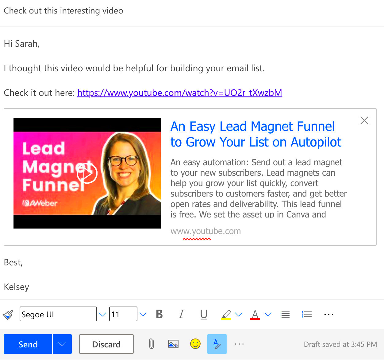 How to embed a YouTube video in an email stepbystep guide  AWeber