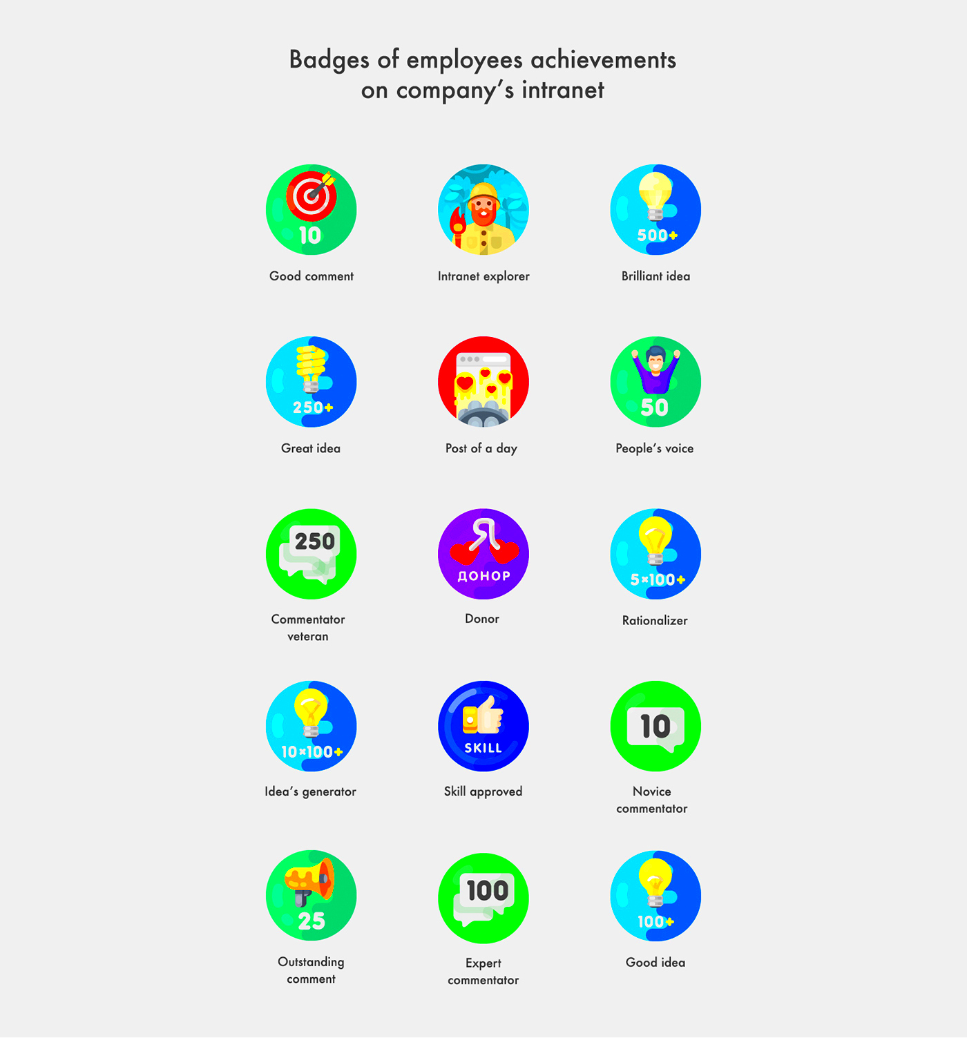 Badges of achievements on Behance