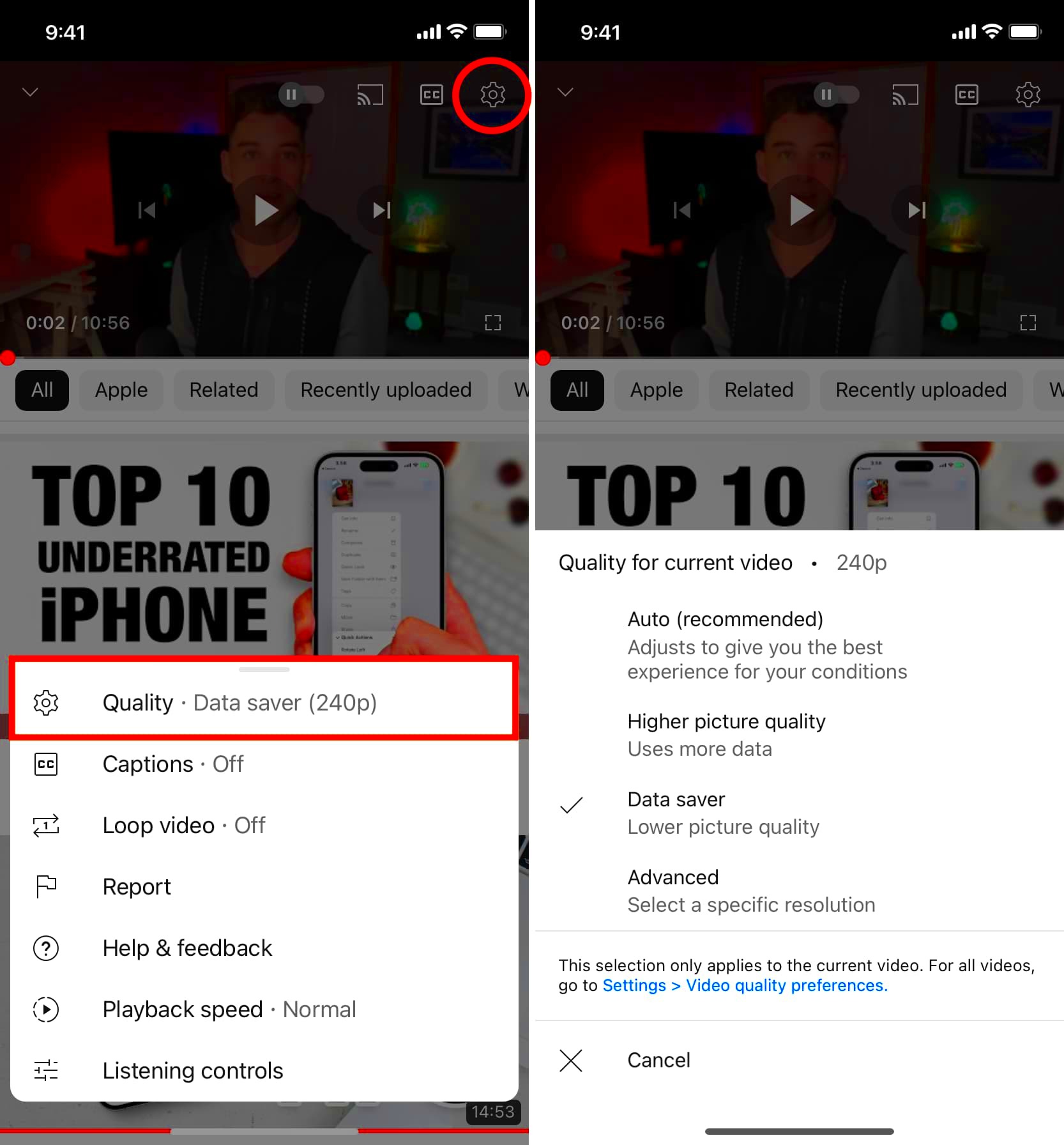 How to adjust video playback quality on YouTube