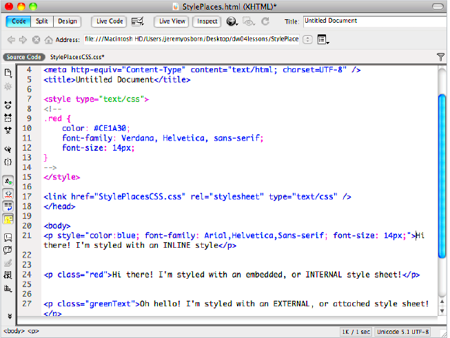 Dreamweaver tutorial In the Code view in Dreamweaver