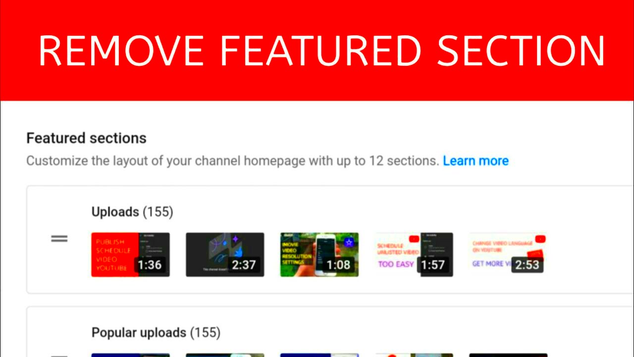 How to Remove Featured Section from YouTube Channel  YouTube