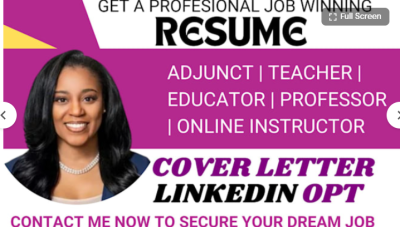 I Will Write Adjunct, Professor, Lecturer, Administrator Education, and Instructor Resume