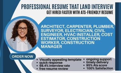 I Will Write Construction Worker, Construction Manager, Architect, Electrician Resume