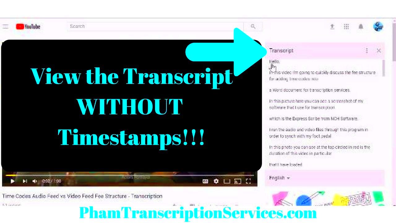 View YouTube Video Transcript closed caption without time codes 