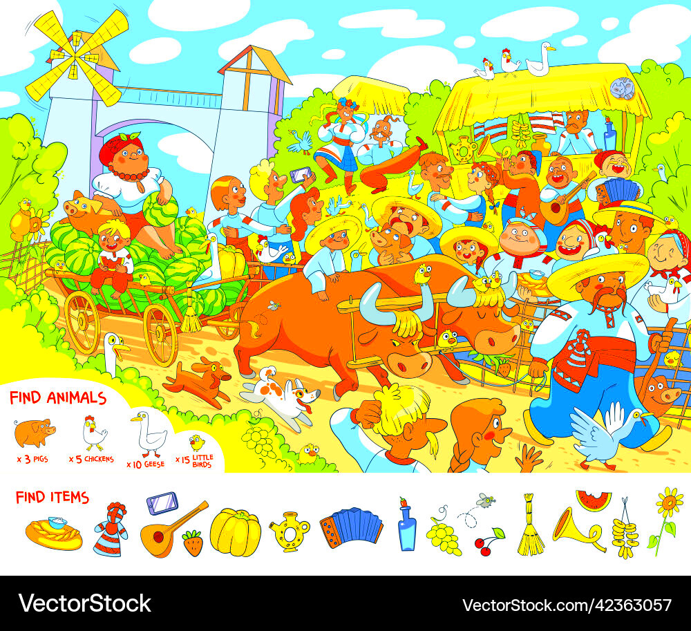 Find animals and hidden objects Royalty Free Vector Image