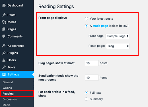 What is Static Front Page in WordPress