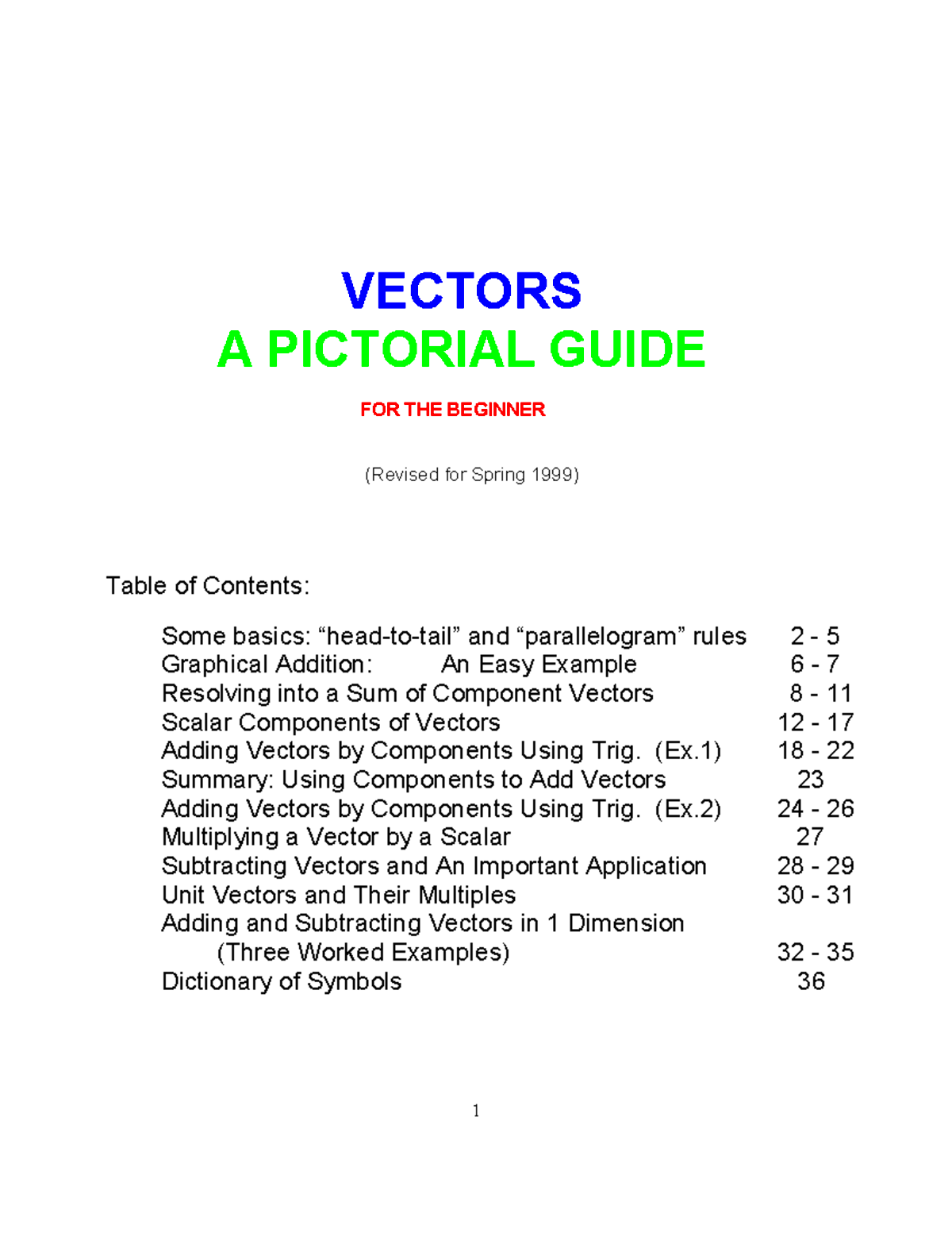 VectorsA Pictorial Guide For The Beginner  VECTORS A PICTORIAL GUIDE 