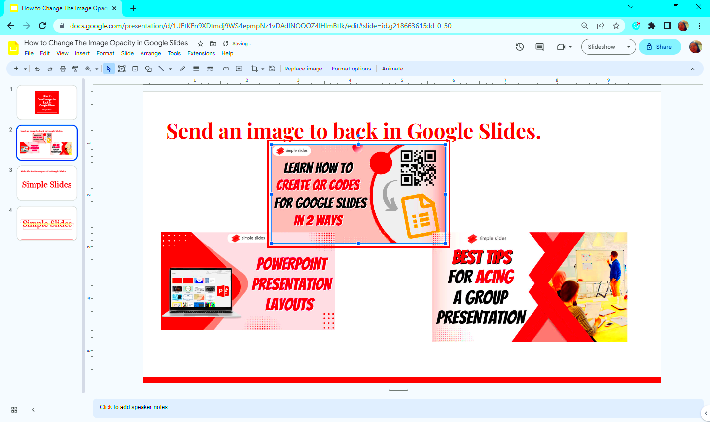 Google Slides How to Send an Image to the Back Layer