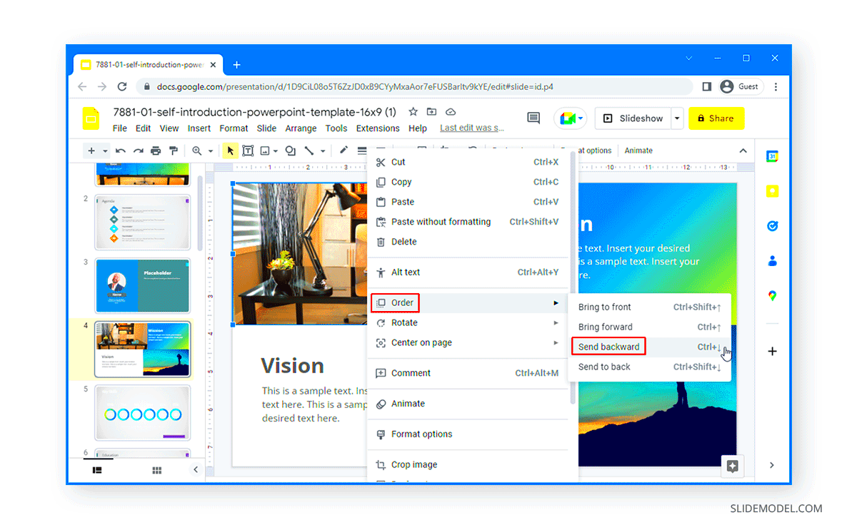 How to Send an Image to the Back on Google Slides