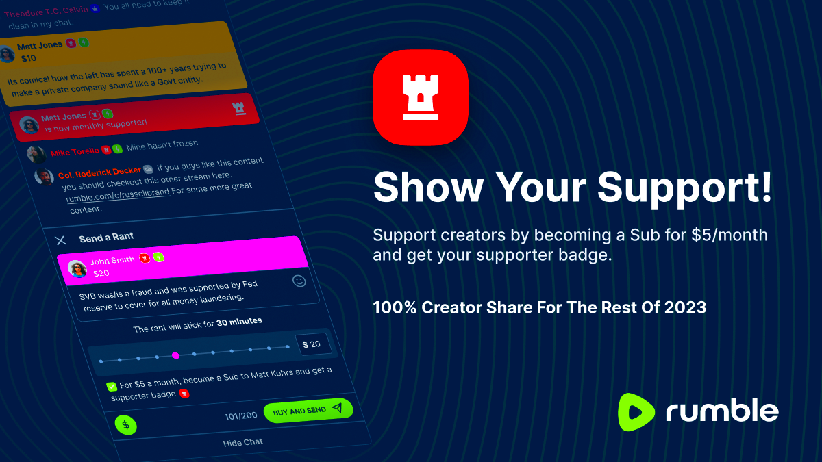 Rumble Will Provide a 100 Creator Revenue Share for Subscription 